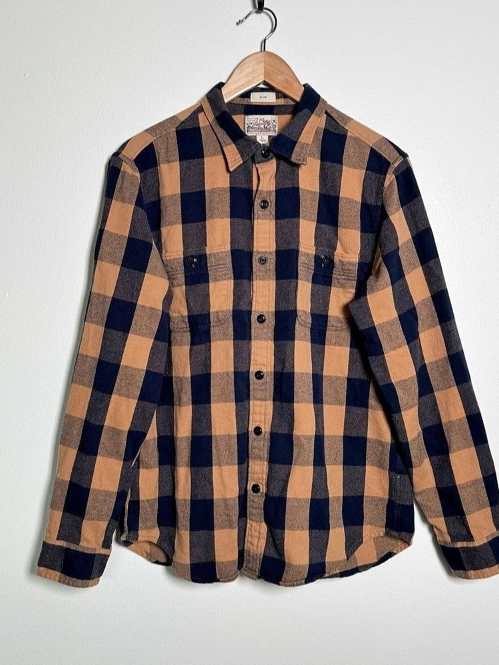 J Crew Mid-Weight Flannel Shirt Mens Sz L Slim Fit Buffalo Check Plaid Outdoor